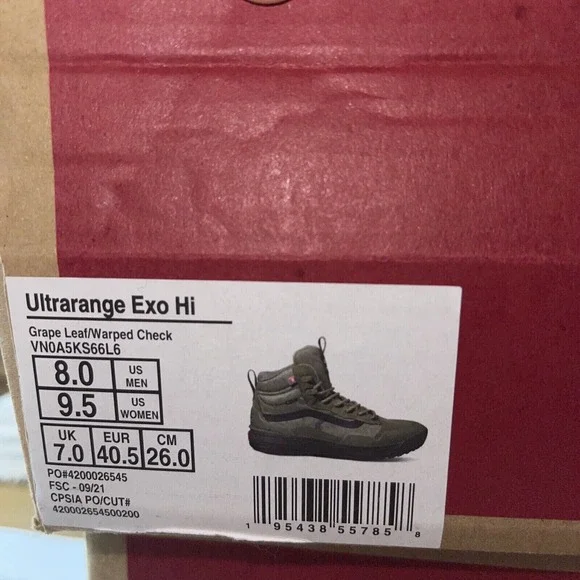 Vans Sneakers UltraRange Gore-Tex MTE-2 Grape Leaf Warped‎ Check Green Men 8 New